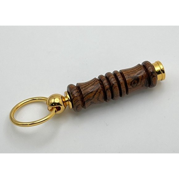 Zebra Wood Key Ring Gold Tone Vintage Keychain - Picture 4 of 6